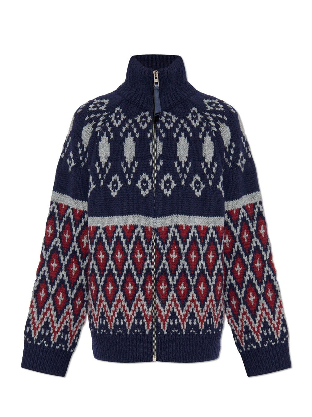 LOEWE Fair Isle Nordic Full Zip Wool Sweater Jacket Navy Red